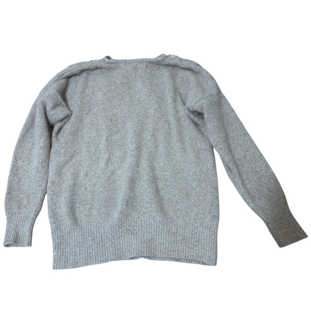Gray Crew Neck Sweater with Embellished Neckline - Picture 2 of 3